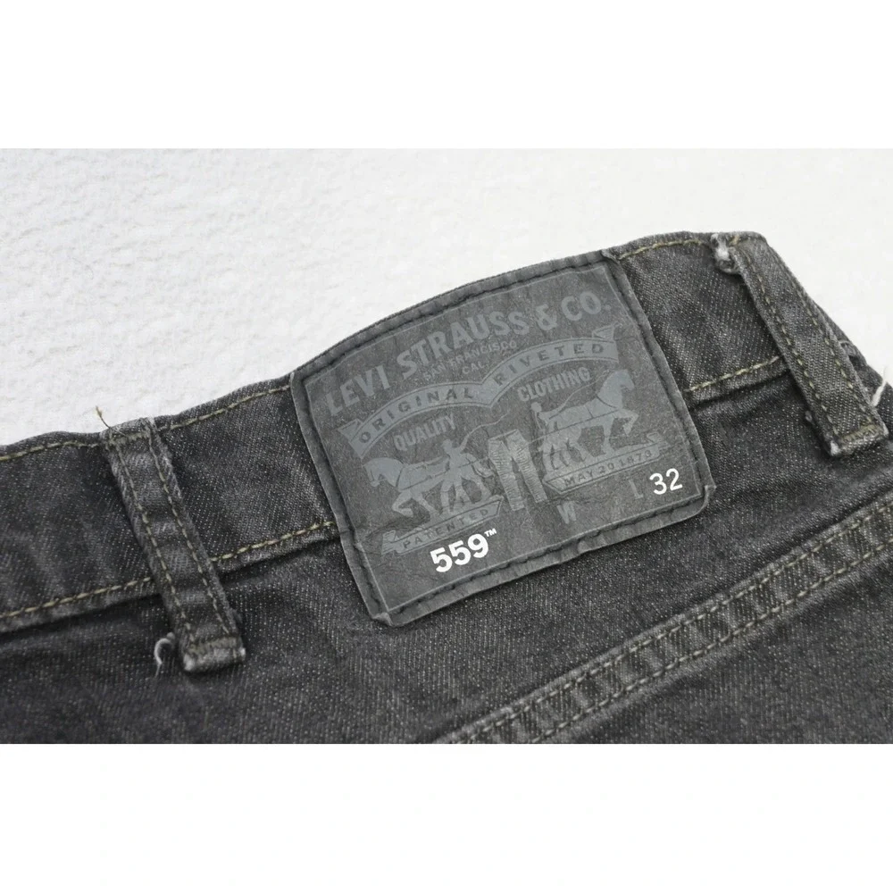 Levi's 559 Relaxed Straight Jeans Mens 44x32 Black/Gray Denim Stretch Excellent‎